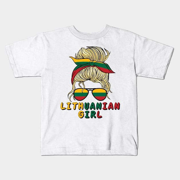 Lietuva Lithuania Flag Girls Lithuanian Girl Kids Kids T-Shirt by qwertydesigns